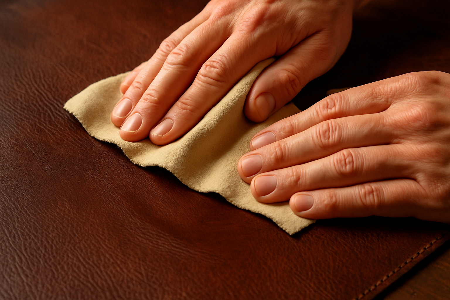 Buffing leather with chamois cloth